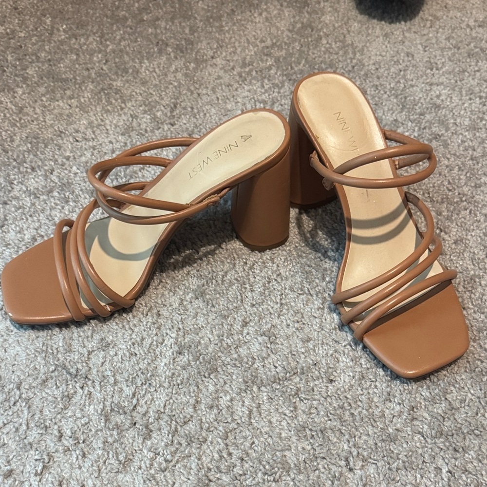 Nine West Brown Strappy Block Heels